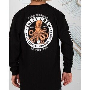 Salty Crew Octopus Graphic Long Sleeve T-Shirt Black Fishing Surf Skate